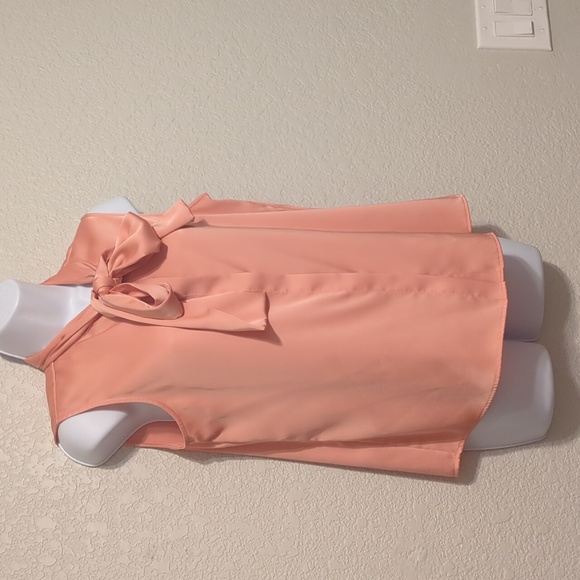 Donna Karan peach satin sleeveless tie neck detail hidden button down blouse - Picture 12 of 14
